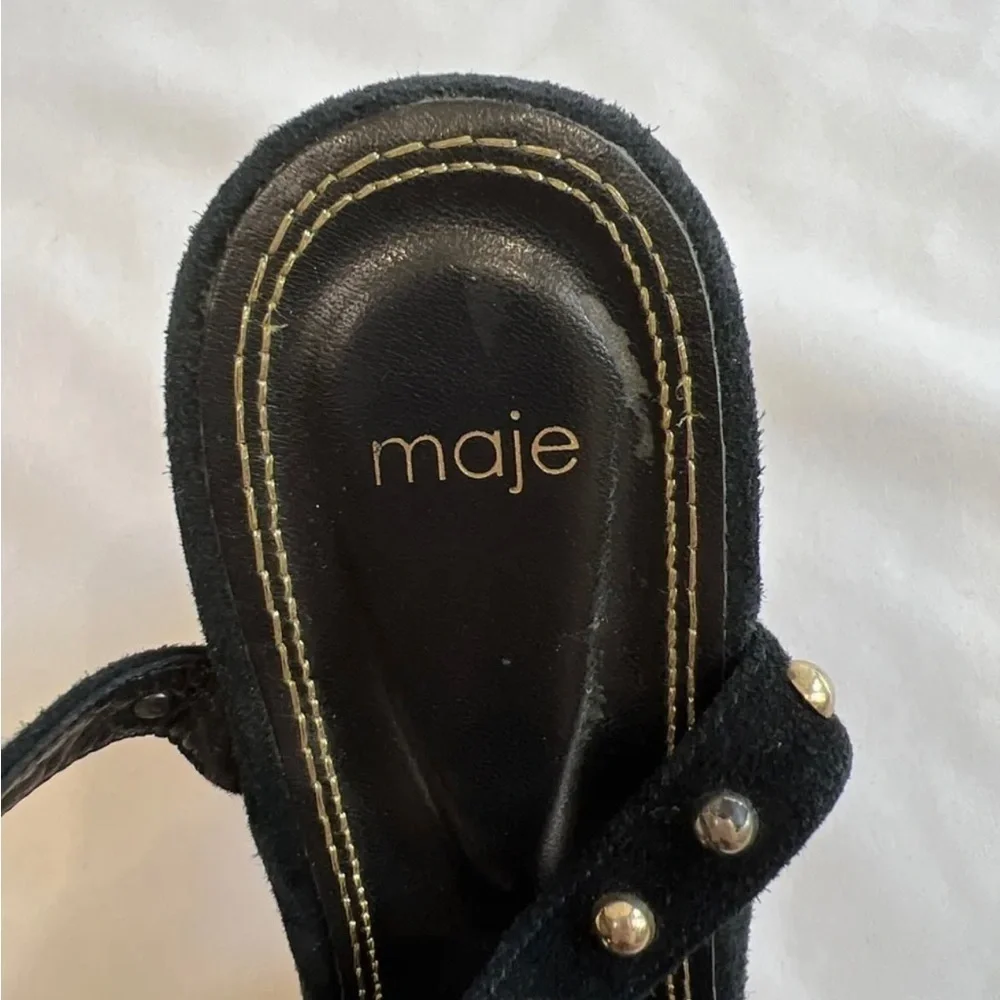 Maje Black Suede High Heels Women's EU 40 US 9‎ Open Toe Platform Block Studded